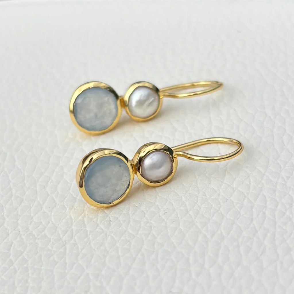 Gold Gemstone Drop Earrings | Delphine | Noyre - Image 4