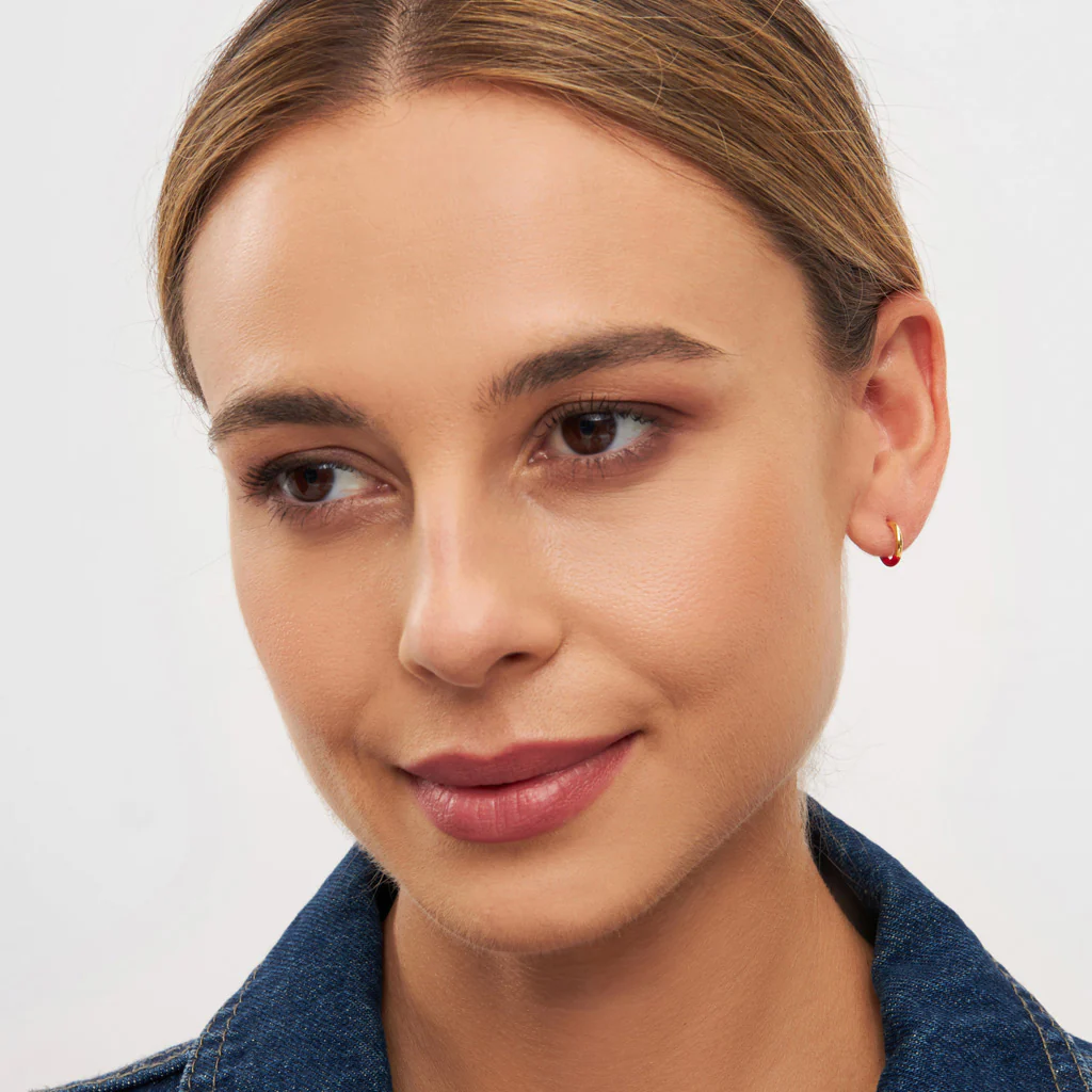 Gold Half Dip Enamel Coloured Single Hoop Earring | Lulu Copenhagen - Image 9