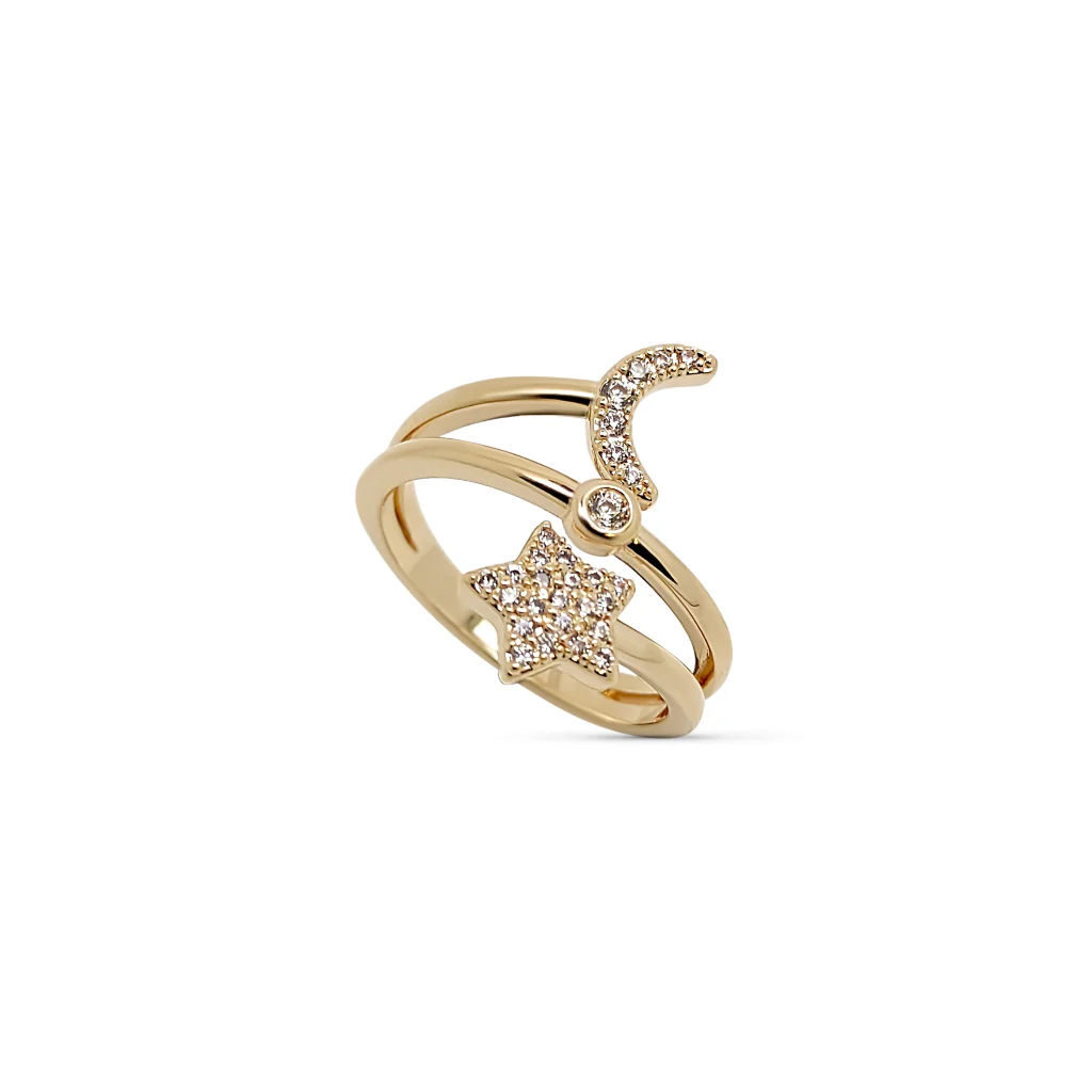 18ct Gold Plated Moon and Star Ring | Galia