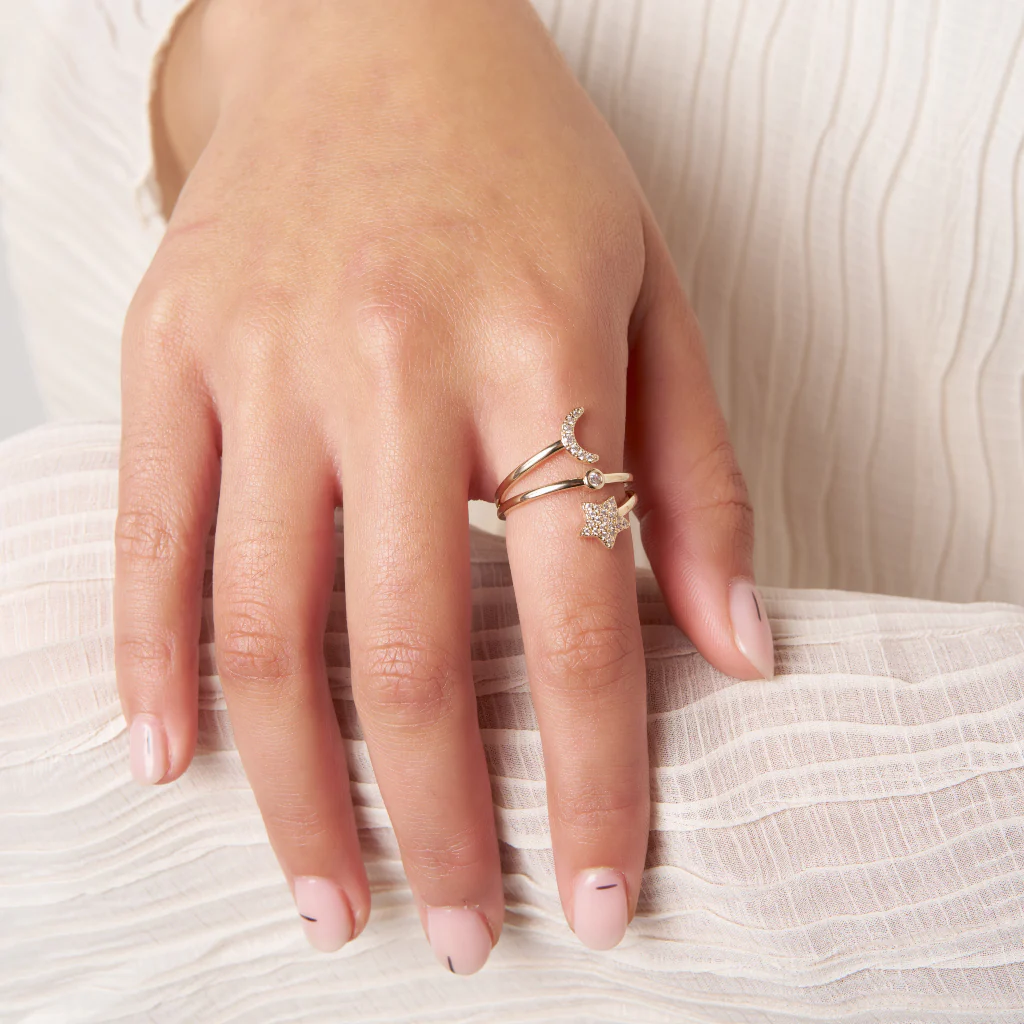 18ct Gold Plated Moon and Star Ring | Galia - Image 3