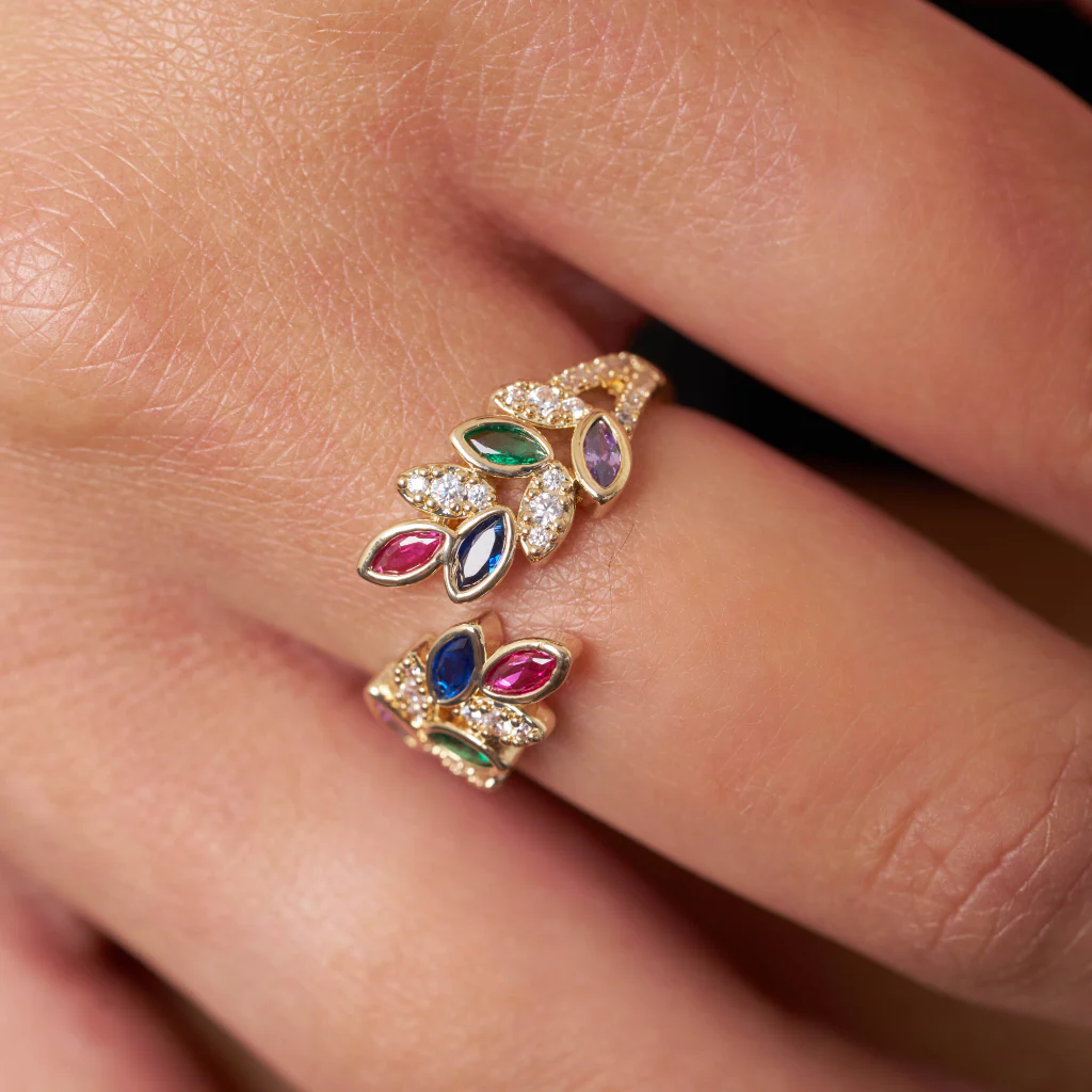 18ct Gold Plated Multi Colour Leaf Ring | Myla - Image 3
