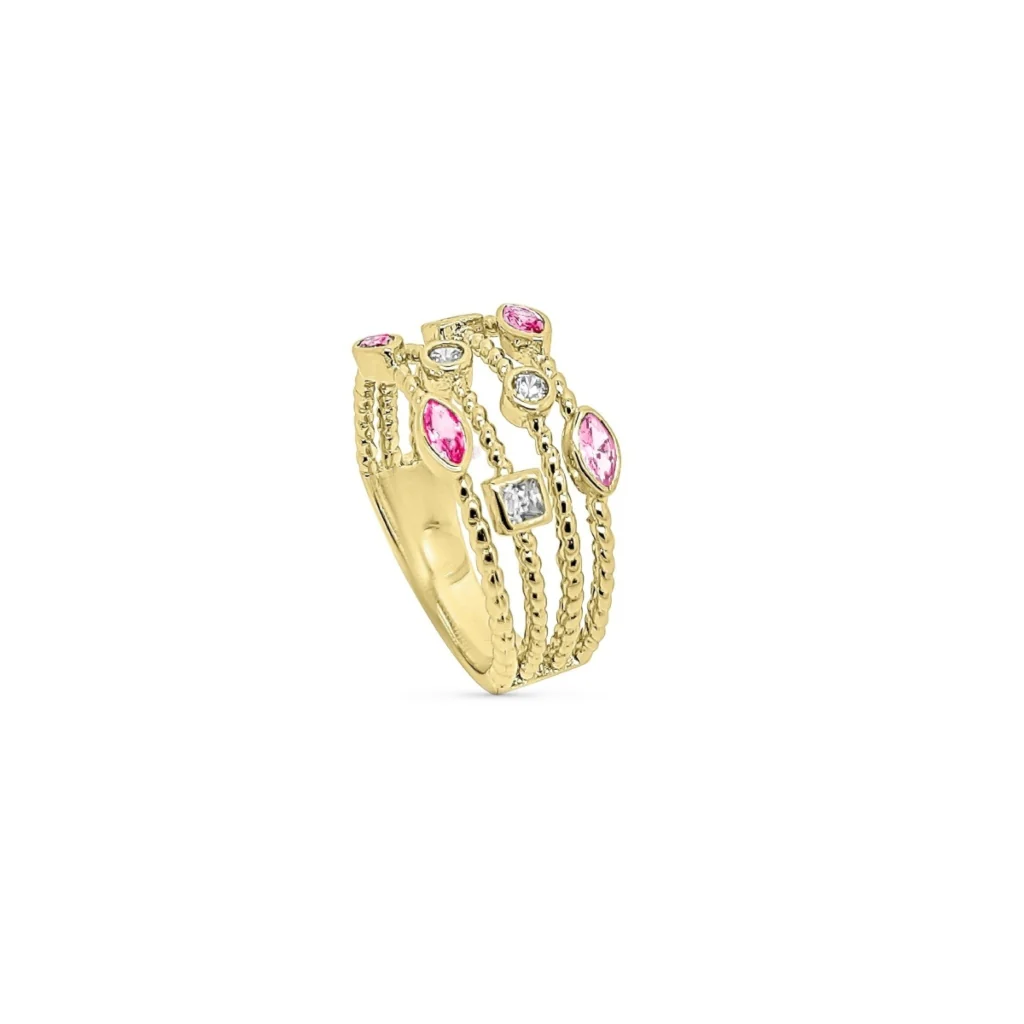 18ct Gold Plated Multistrand Colour Stone Ring | Kyra