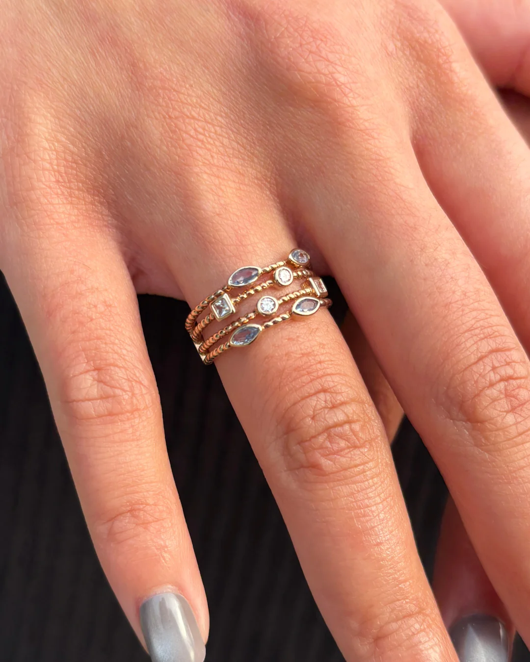 18ct Gold Plated Multistrand Colour Stone Ring | Kyra - Image 6