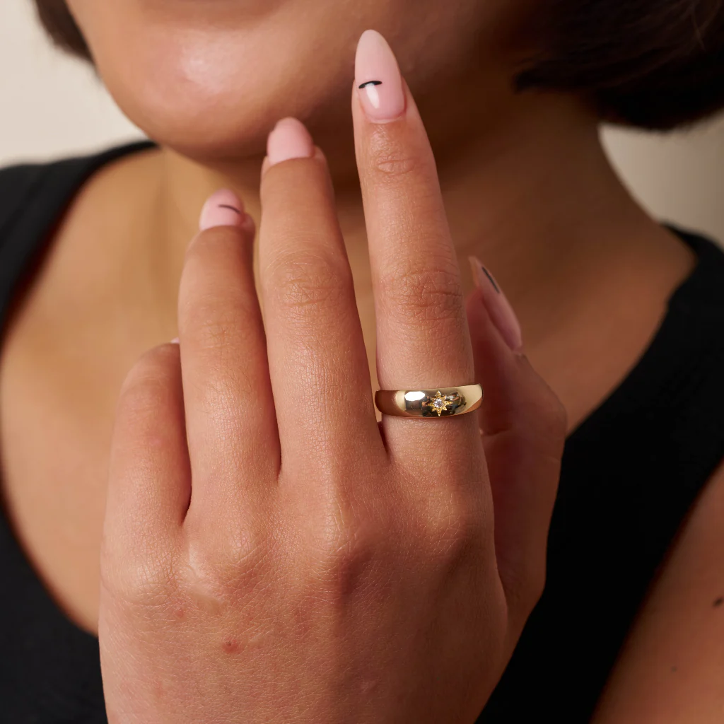 18ct Gold Plated North Star Signet Ring | Lina - Image 3