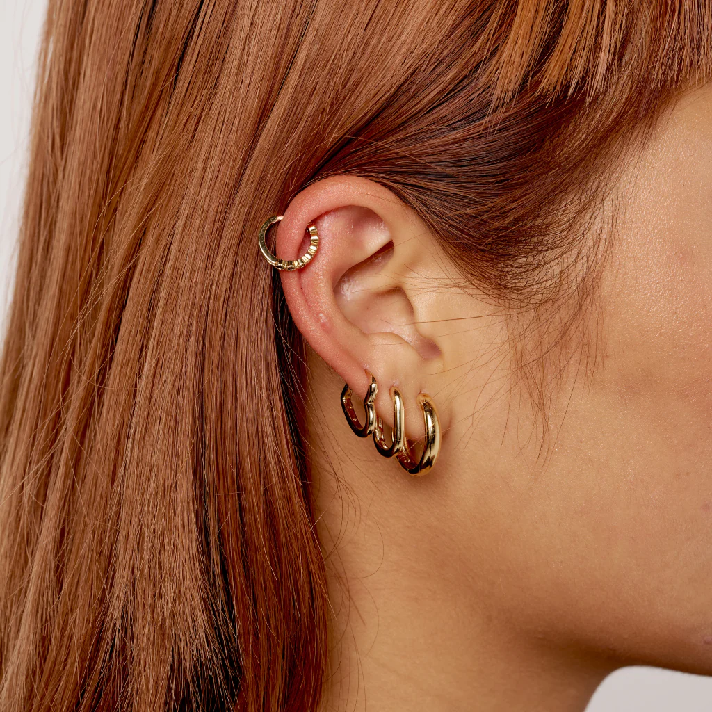 18ct Gold Plated Oval Huggie Hoop Earrings | Sata - Image 4
