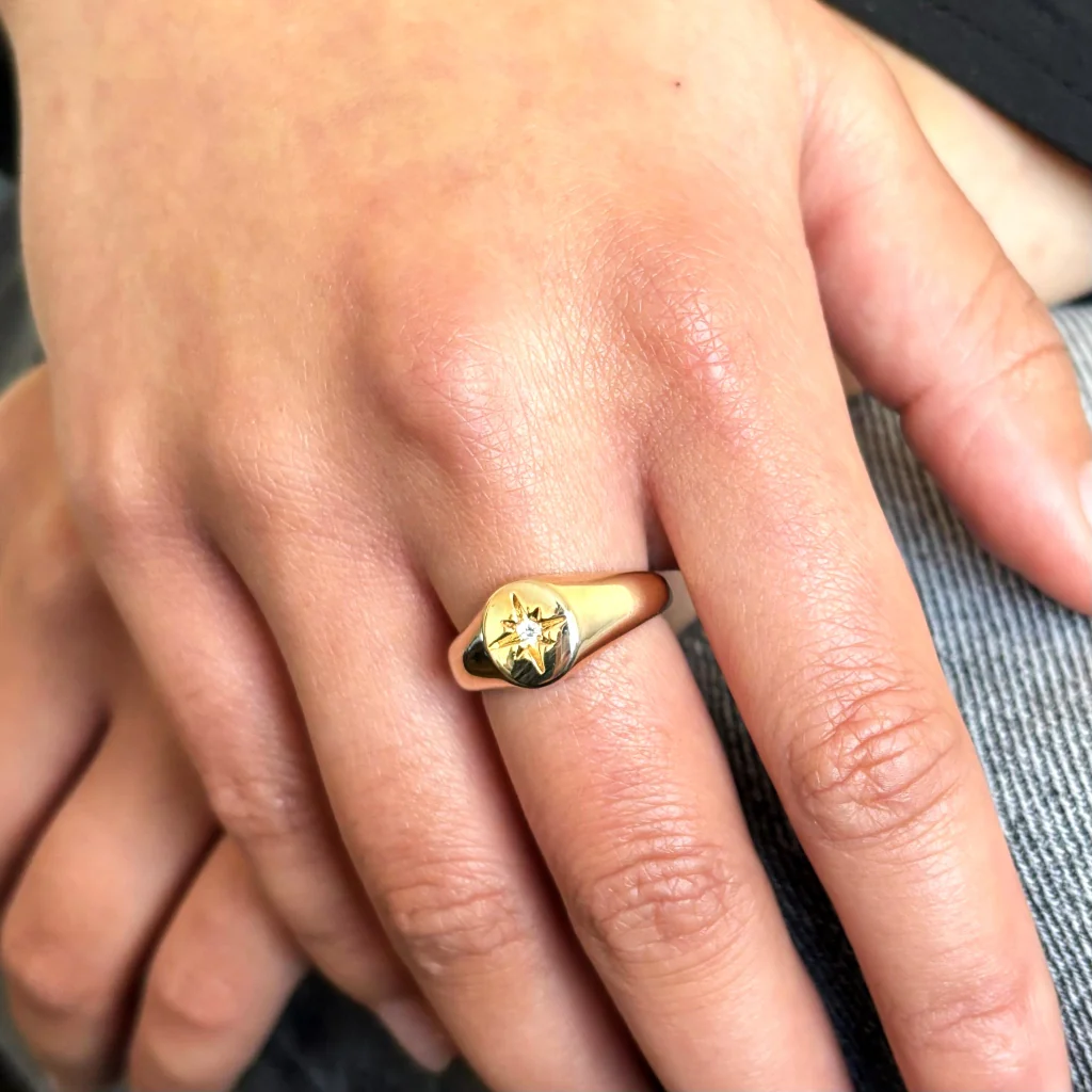 18ct Gold Plated North Star Signet Ring | Poli - Image 2
