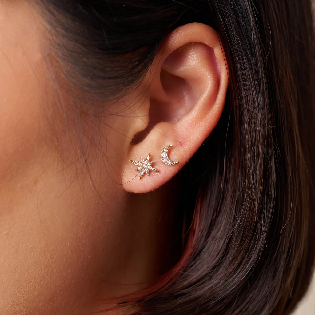 18ct Gold Plated Star & Moon Stud Earrings | Lexia - Image 4