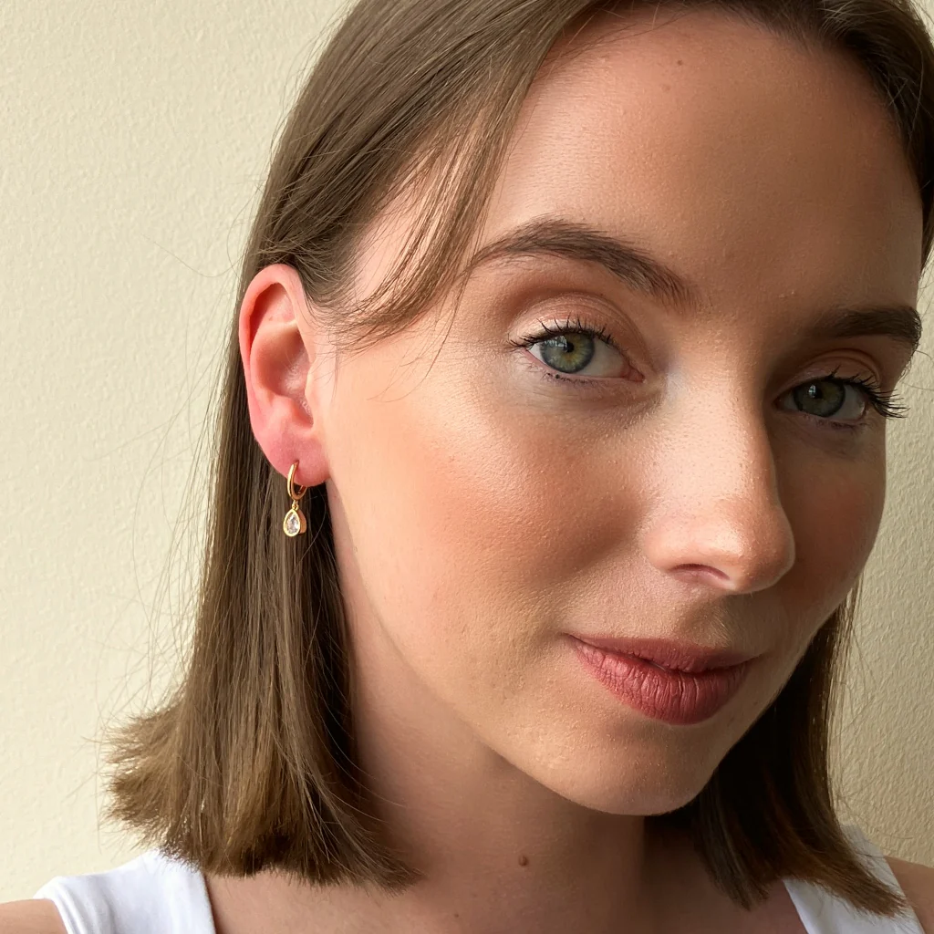 18ct Gold Plated Teardrop Charm Earrings | Bernon - Image 5