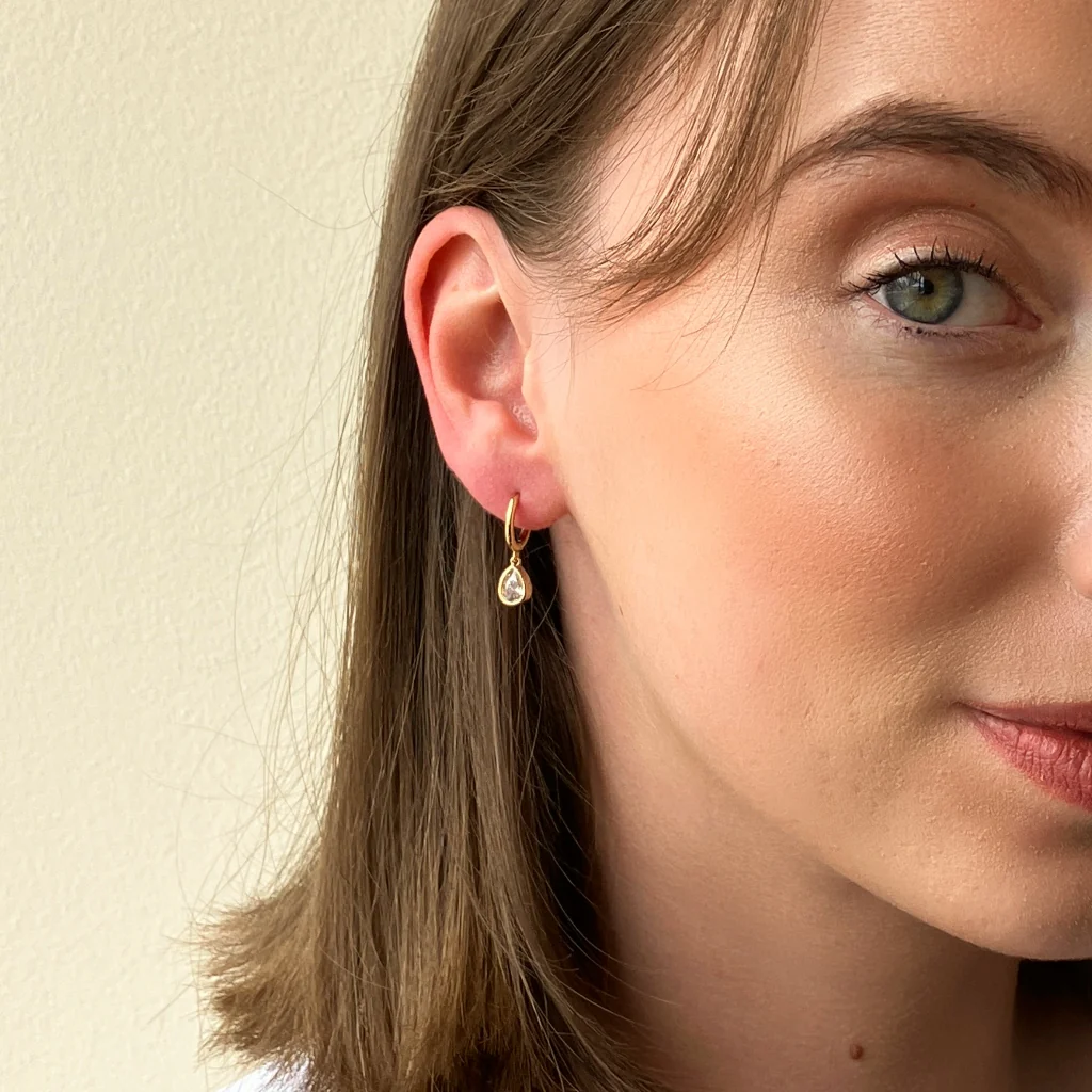 18ct Gold Plated Teardrop Charm Earrings | Bernon - Image 6