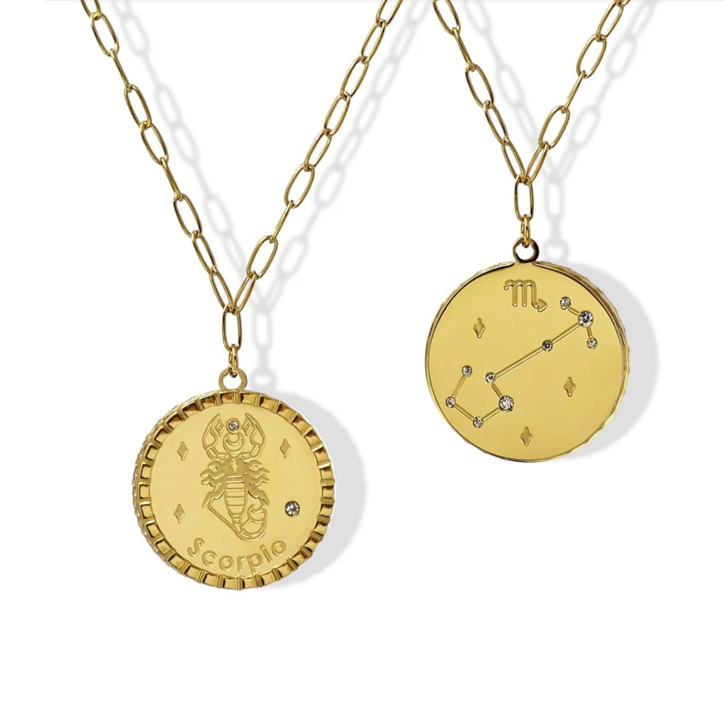 Steel Gold Zodiac Circle Pendant Necklace | Anartxy - Image 10