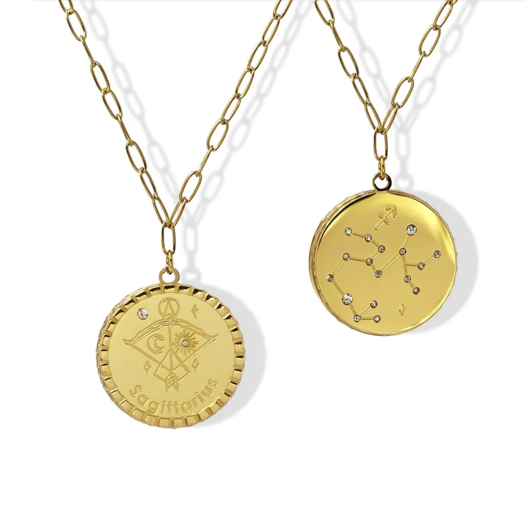 Steel Gold Zodiac Circle Pendant Necklace | Anartxy - Image 12