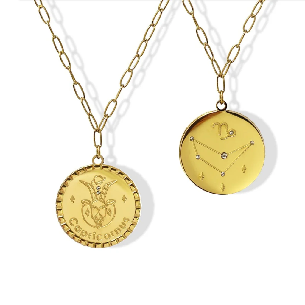 Steel Gold Zodiac Circle Pendant Necklace | Anartxy - Image 13
