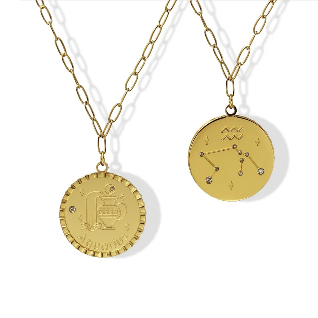 Steel Gold Zodiac Circle Pendant Necklace | Anartxy - Image 14