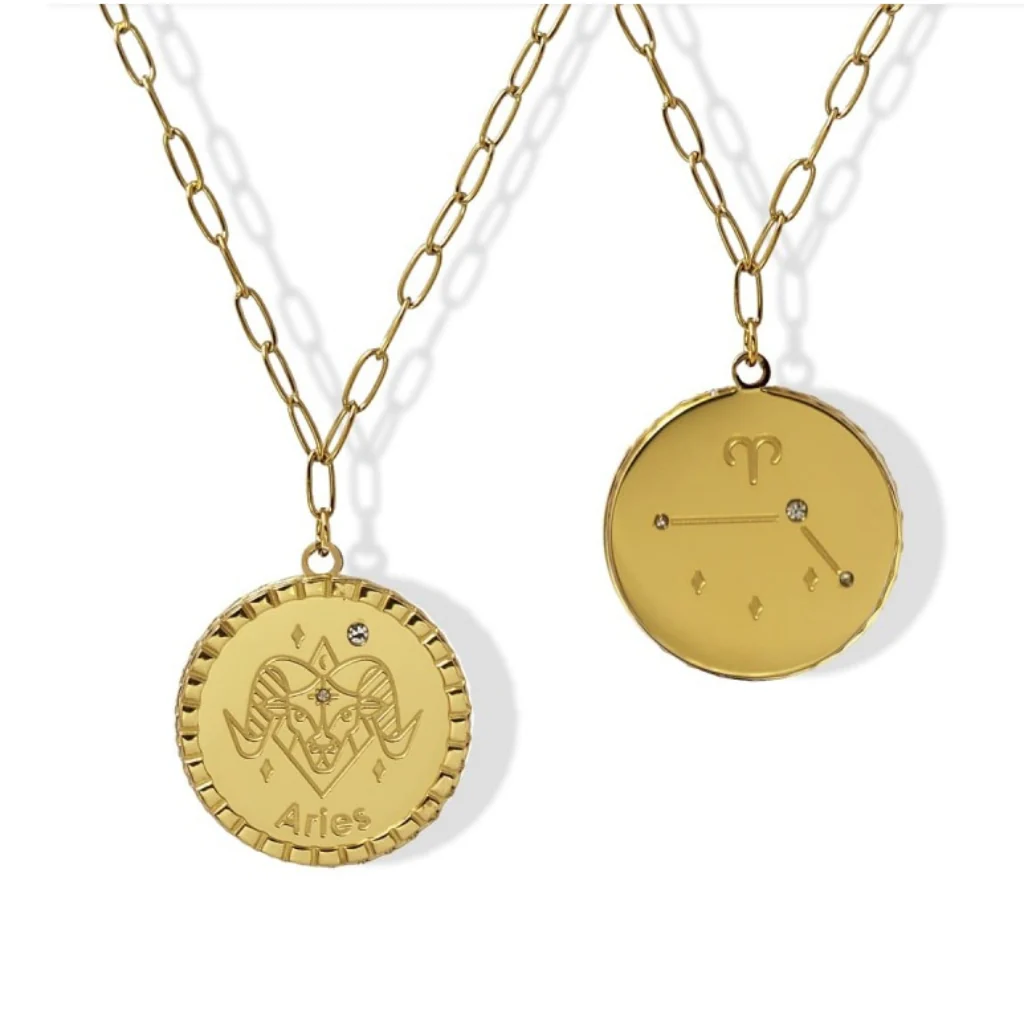 Steel Gold Zodiac Circle Pendant Necklace | Anartxy - Image 15