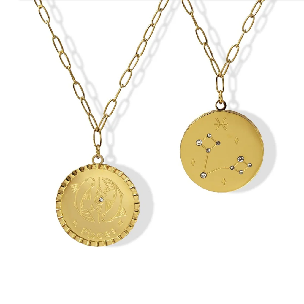 Steel Gold Zodiac Circle Pendant Necklace | Anartxy - Image 16