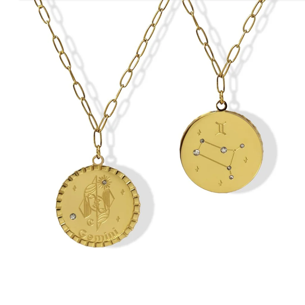 Steel Gold Zodiac Circle Pendant Necklace | Anartxy - Image 17