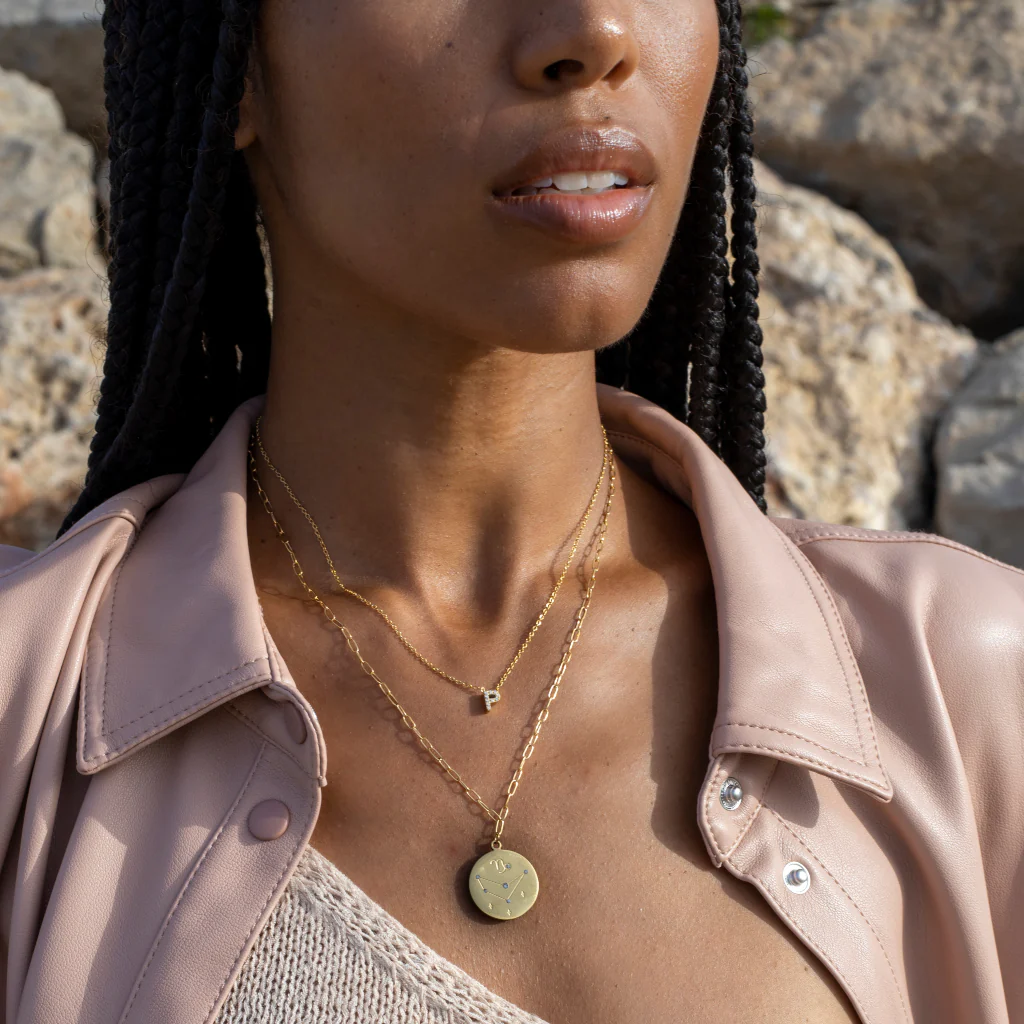 Steel Gold Zodiac Circle Pendant Necklace | Anartxy - Image 3