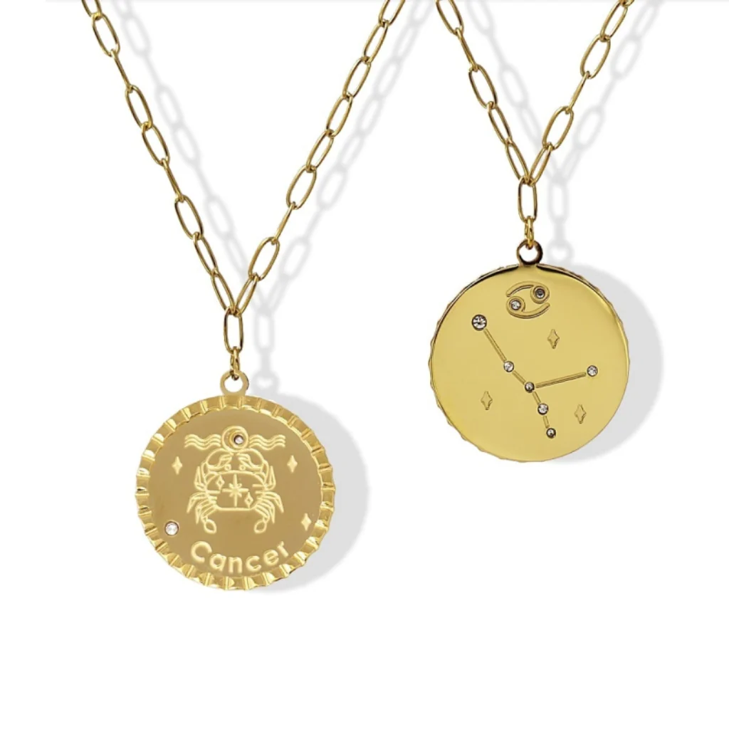 Steel Gold Zodiac Circle Pendant Necklace | Anartxy - Image 4