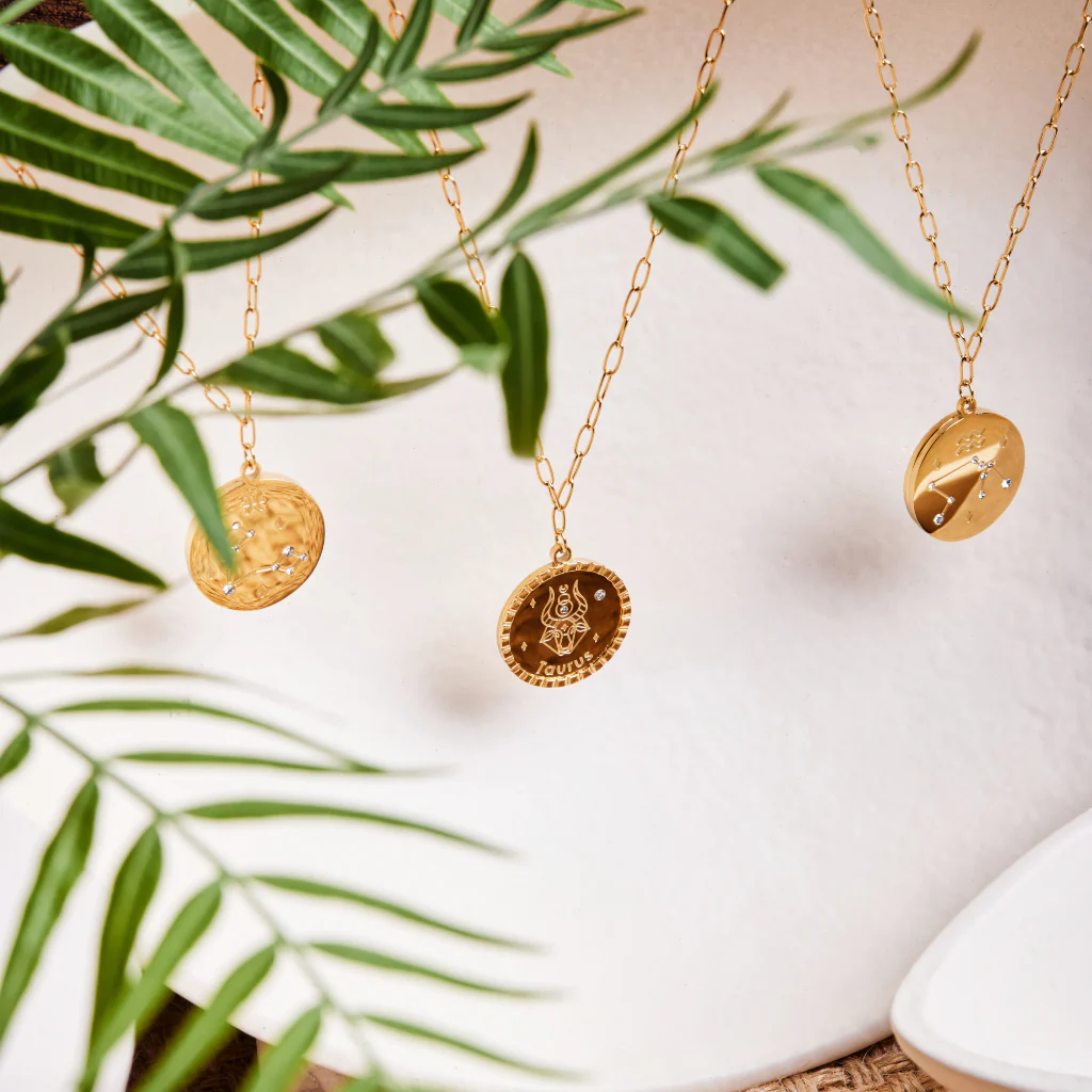 Steel Gold Zodiac Circle Pendant Necklace | Anartxy - Image 5