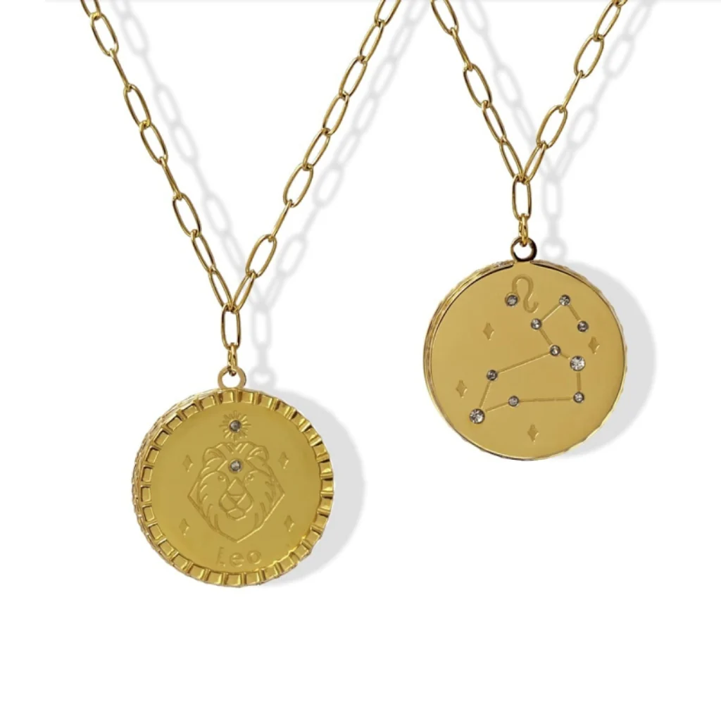 Steel Gold Zodiac Circle Pendant Necklace | Anartxy - Image 6