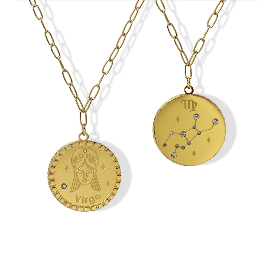 Steel Gold Zodiac Circle Pendant Necklace | Anartxy - Image 7