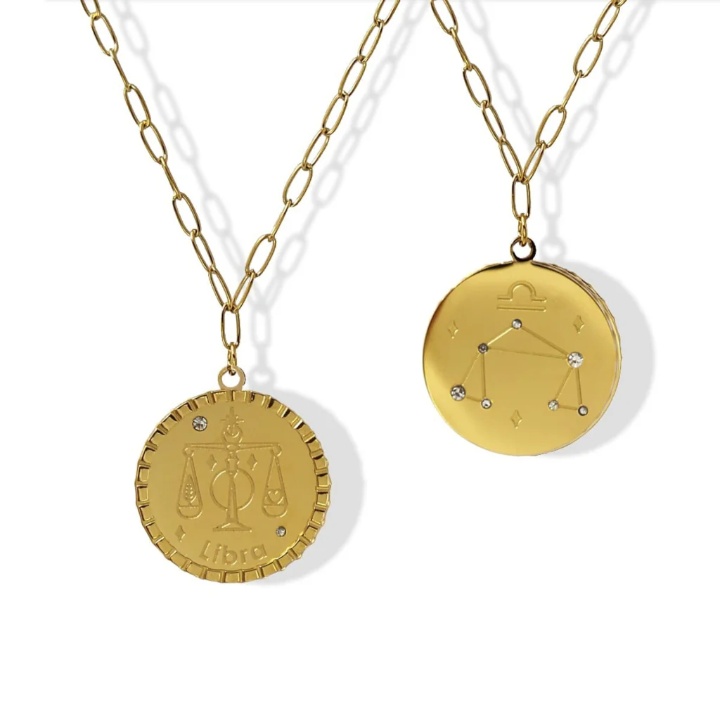 Steel Gold Zodiac Circle Pendant Necklace | Anartxy - Image 9
