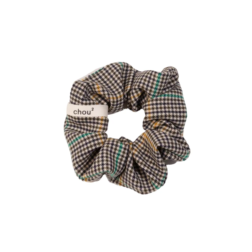 Hair Scrunchie | Yellow & Green Striped Houndstooth | Chou²