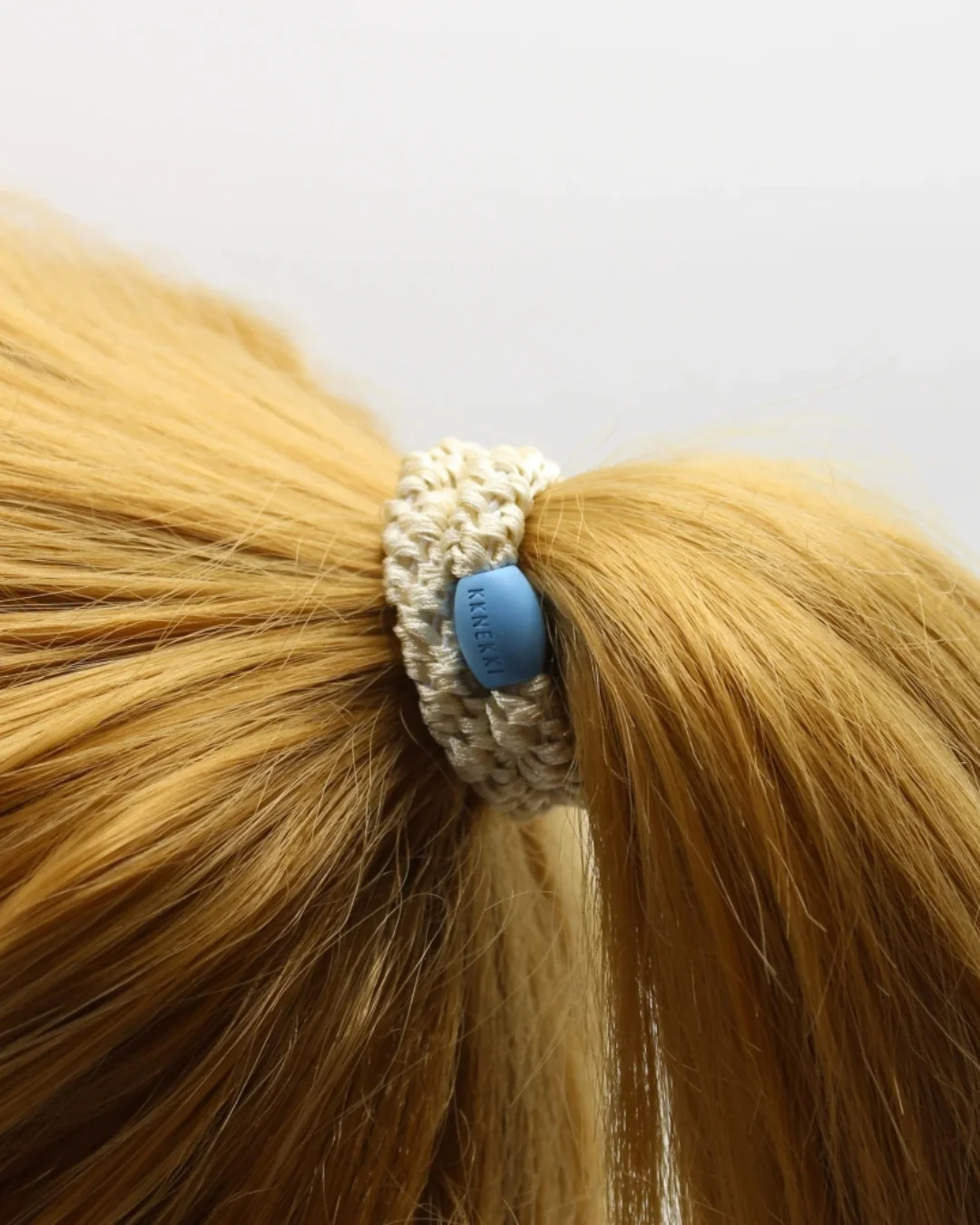 Kknekki Hair Tie | Plain | Ivory & Blue Bead - Image 3