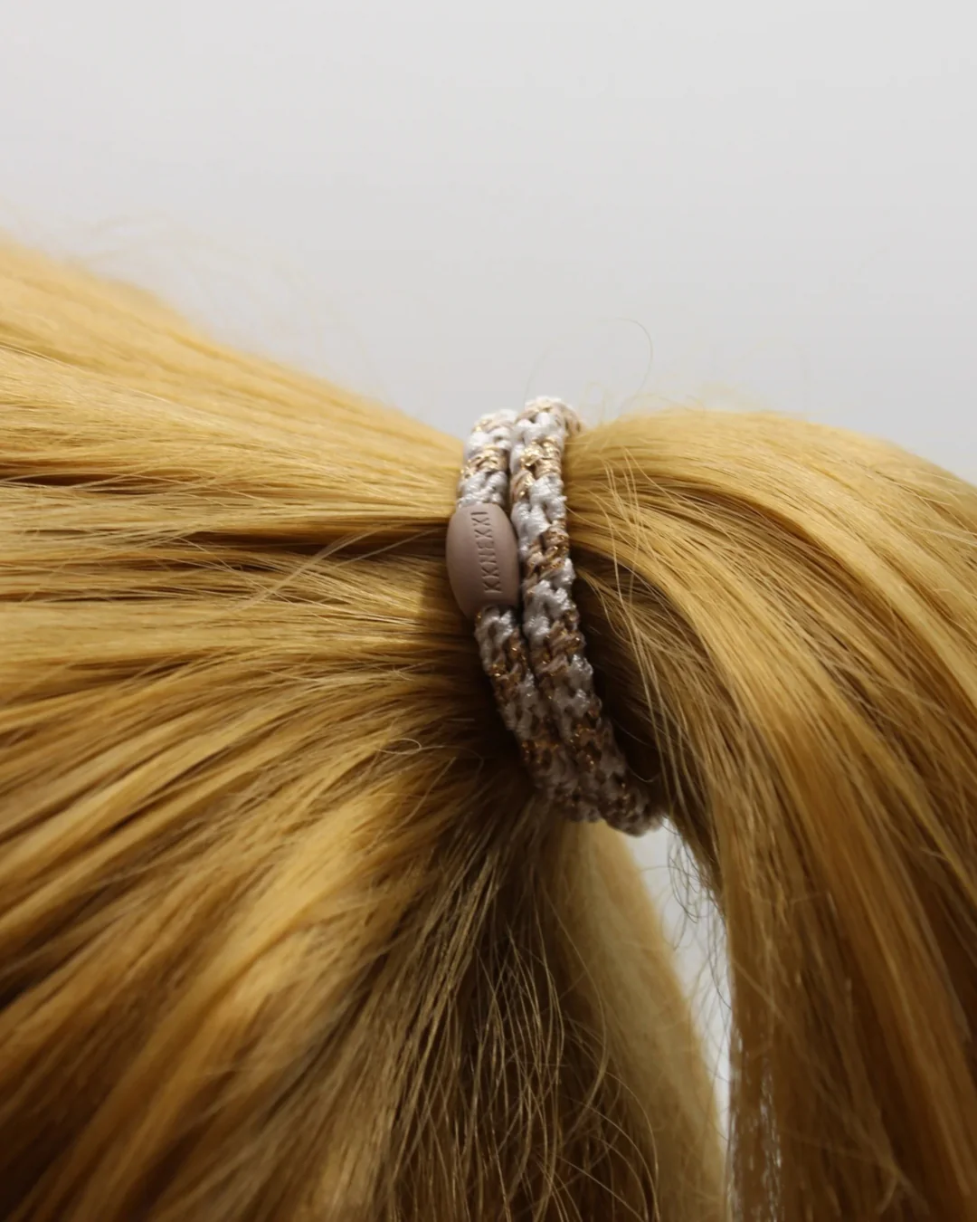 Kknekki Hair Tie | Slim Stripe | White & Beige Glitter - Image 2