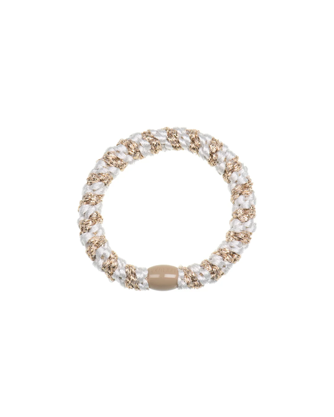 Kknekki Hair Tie | Stripe | White & Beige Glitter