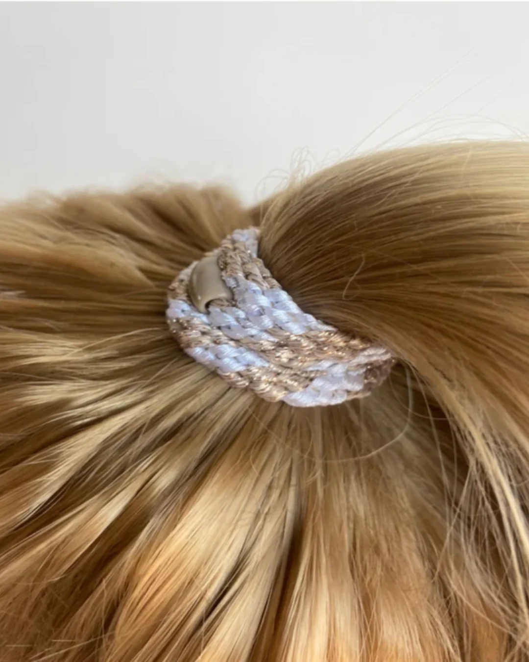 Kknekki Hair Tie | Stripe | White & Beige Glitter - Image 2