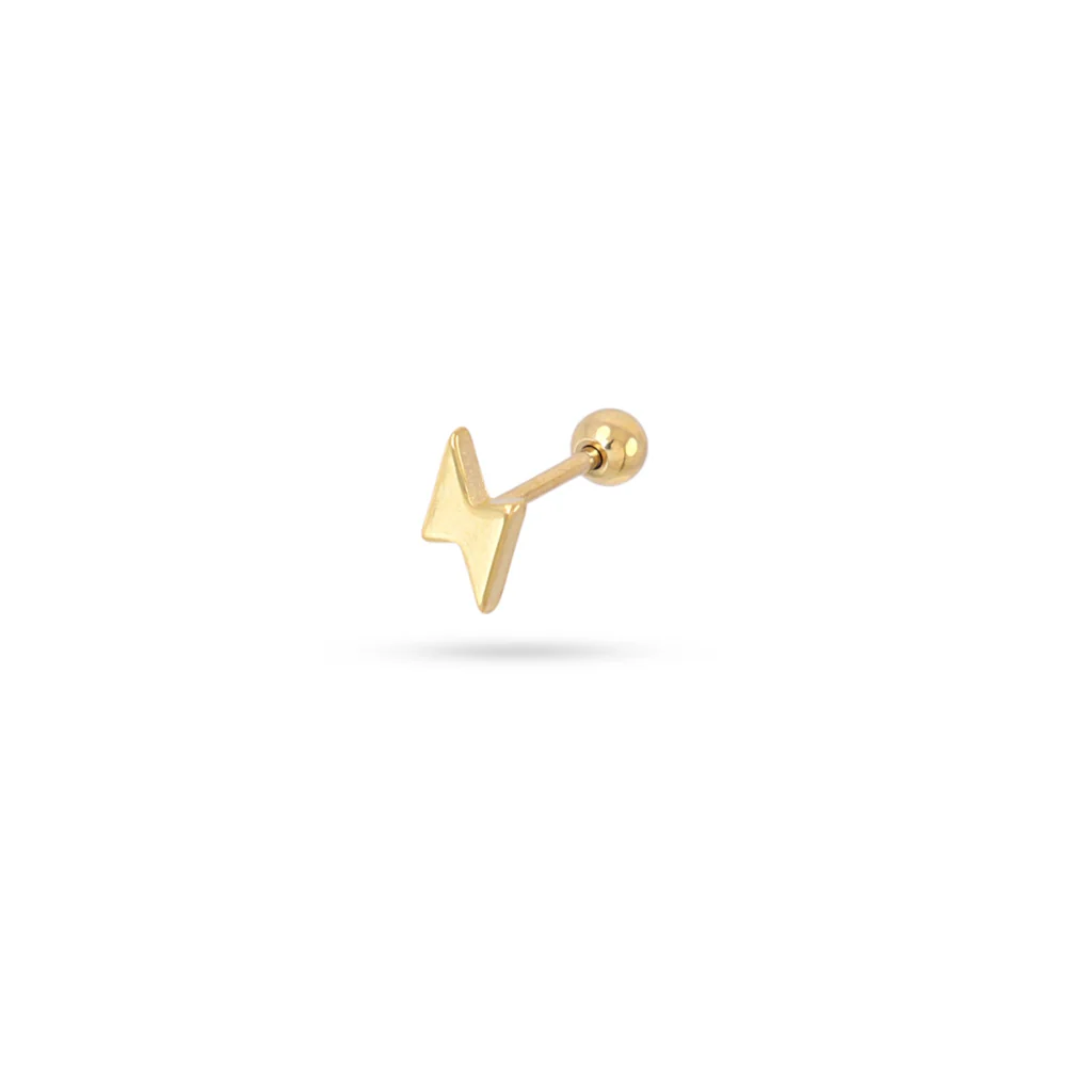 Steel Lightning Bolt Ball Back Single Stud Earring | Anartxy - Image 3