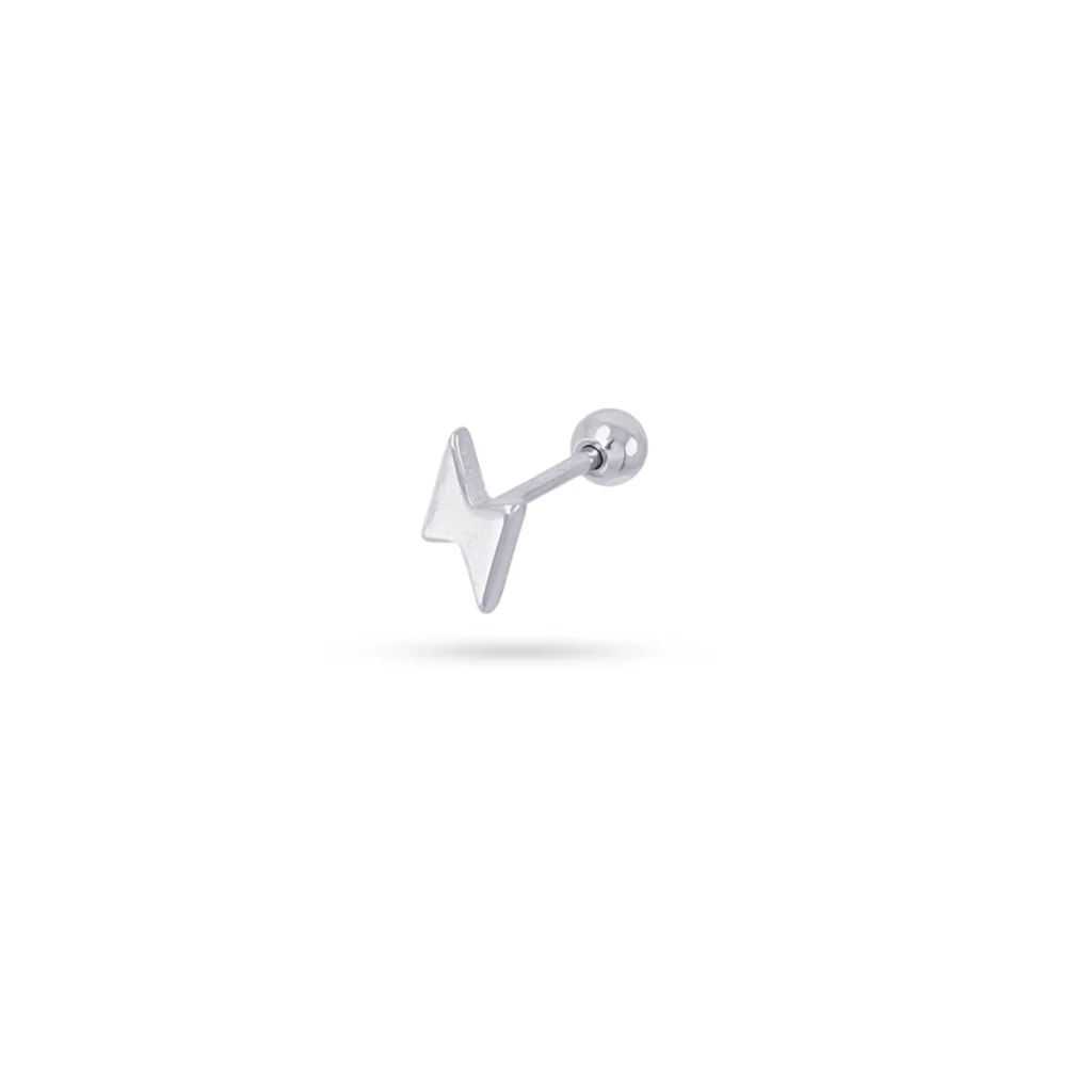 Steel Lightning Bolt Ball Back Single Stud Earring | Anartxy - Image 5