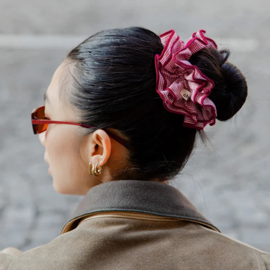 Maxi Hair Scrunchie | Burgundy Gingham | Chou² - Image 2