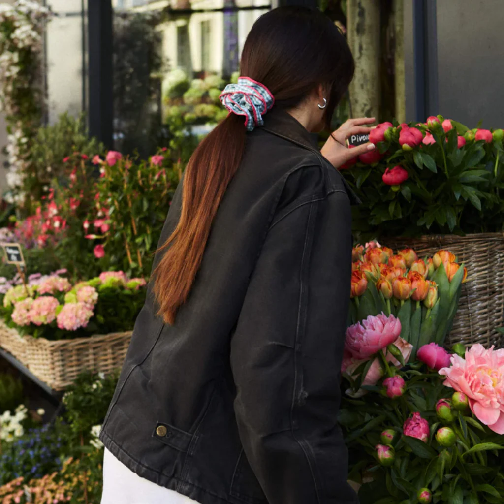 Maxi Hair Scrunchie | Green Gingham & Pink | Chou² - Image 4