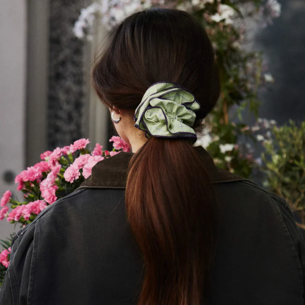 Maxi Hair Scrunchie | Green Tartan & Purple | Chou² - Image 2