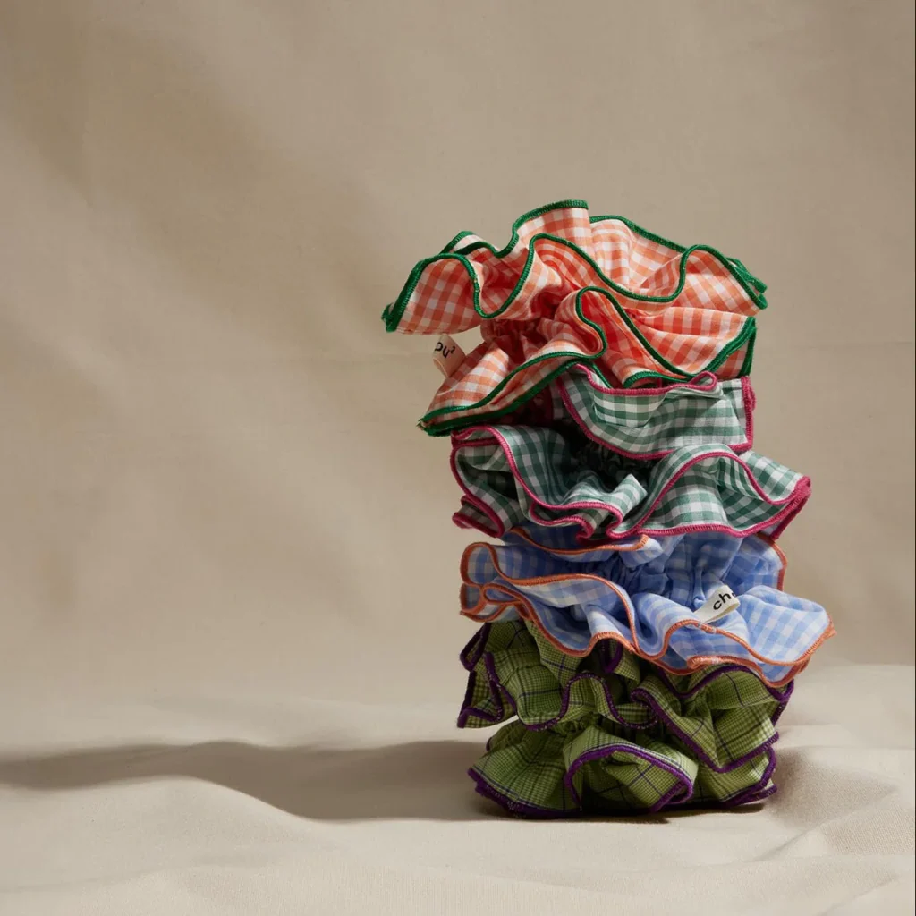 Maxi Hair Scrunchie | Green Tartan & Purple | Chou² - Image 3