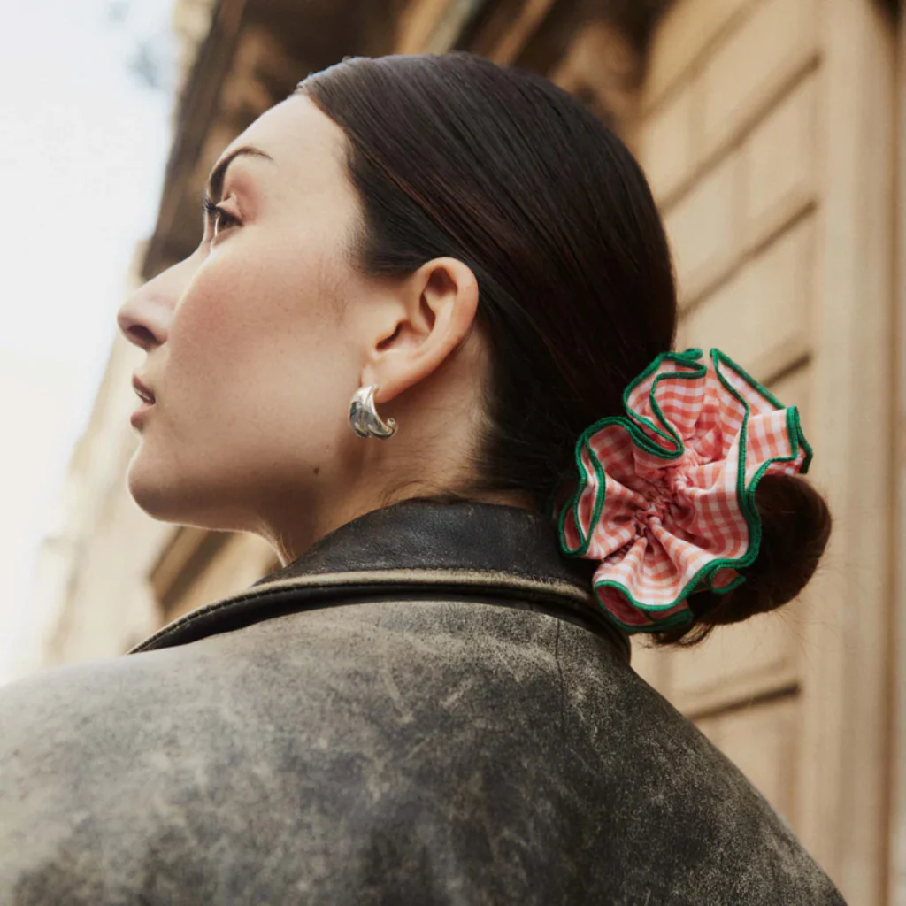 Maxi Hair Scrunchie | Orange Gingham & Green | Chou² - Image 2