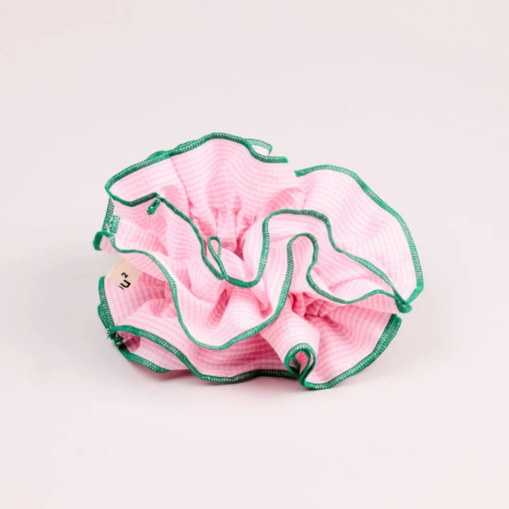 Maxi Hair Scrunchie | Pink Gingham & Green | Chou² - Image 2