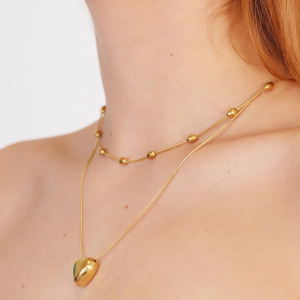 Steel Oval Bead Detail Chain Necklace | Anartxy - Image 4