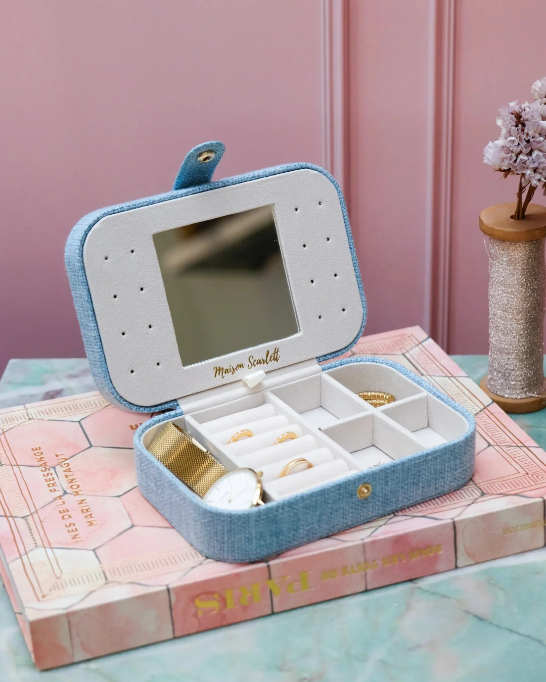Rectangle Travel Jewellery Box | Brigitte | Linen | Maison Scarlett - Image 2
