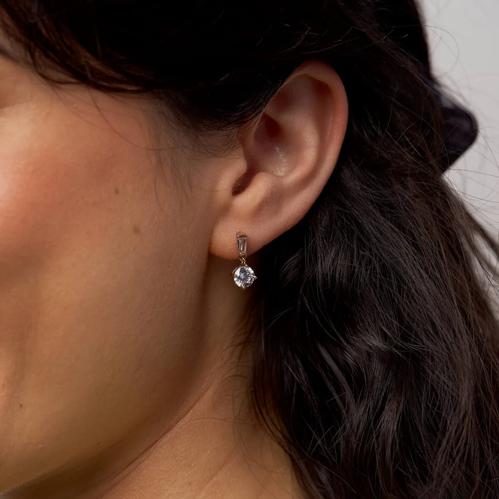 18ct Gold Plated Delicate Drop Earrings | Saintes - Image 2