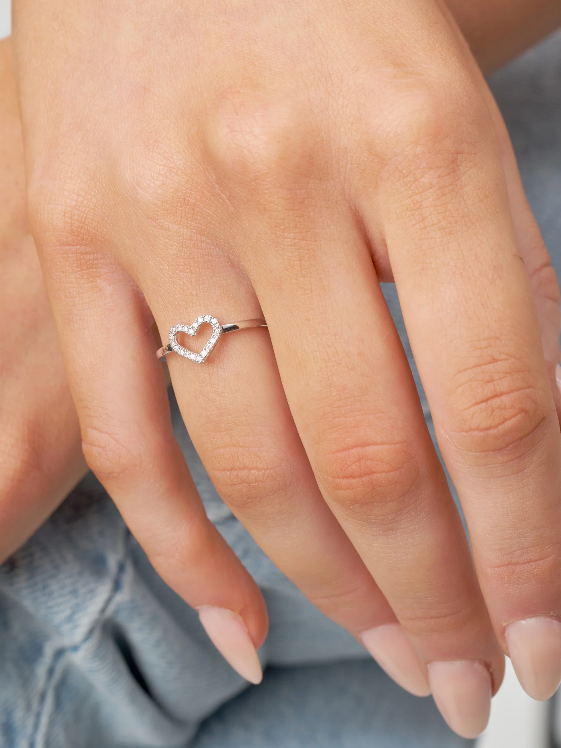 Sterling Silver Clear Stone Heart Cut Out Ring | Cheri - Image 2