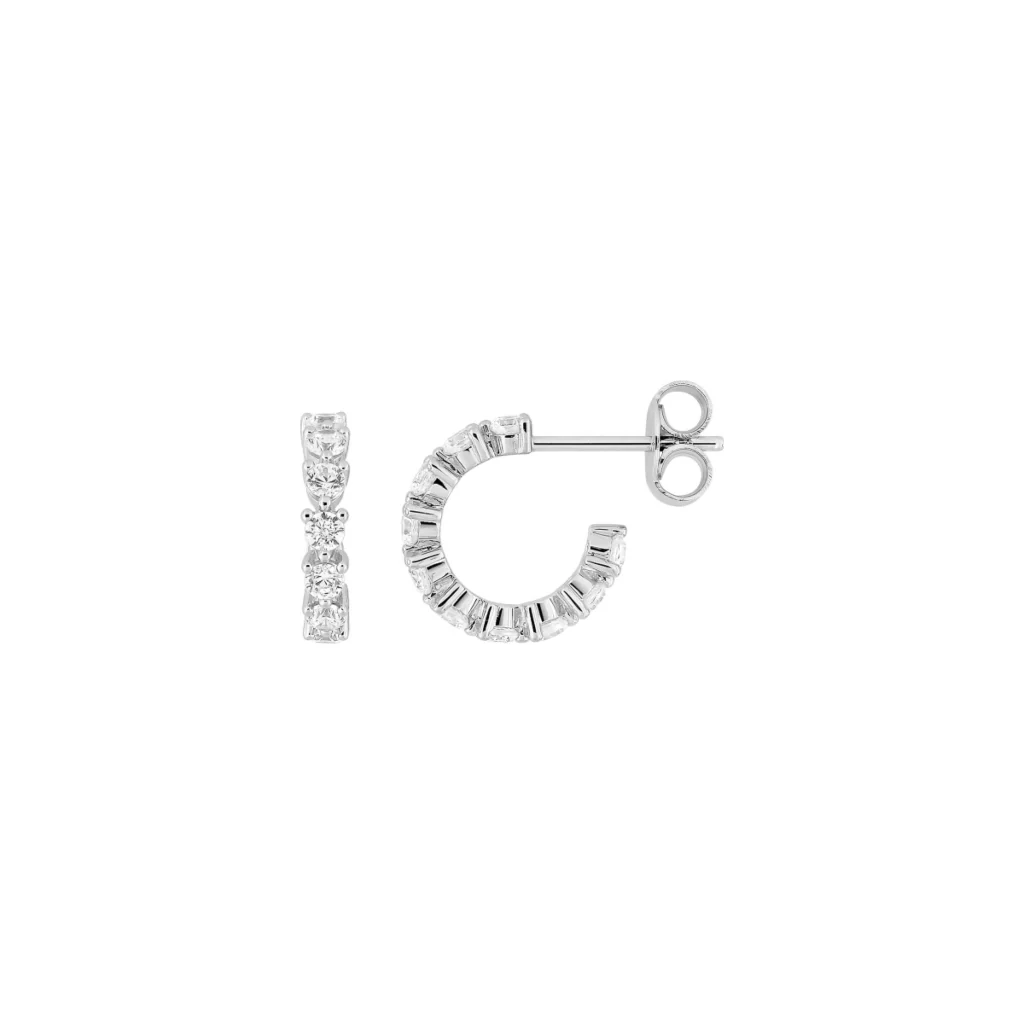 Sterling Silver Clear Stone Hoop Stud Earrings | Chelle