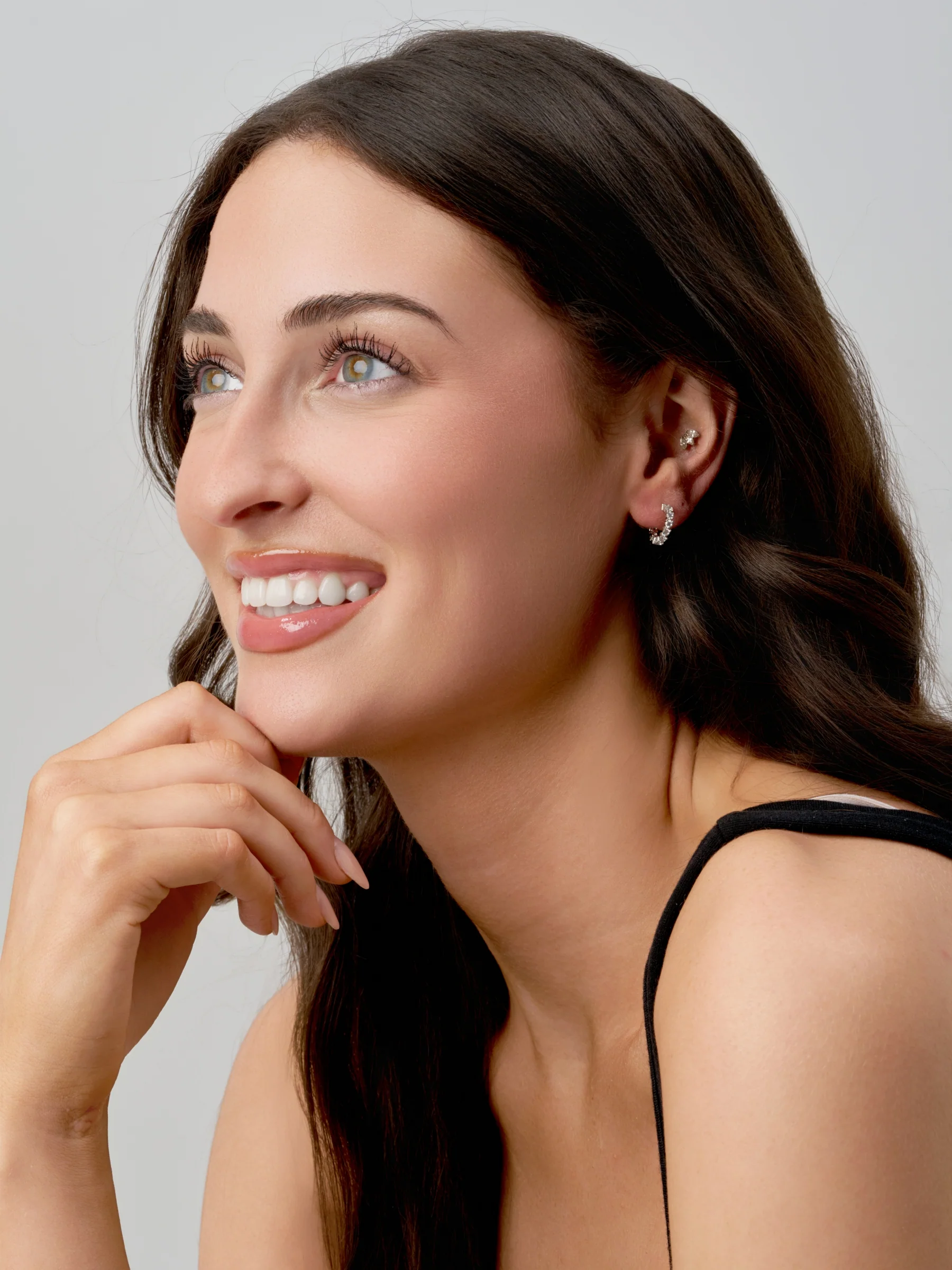 Sterling Silver Clear Stone Hoop Stud Earrings | Chelle - Image 4