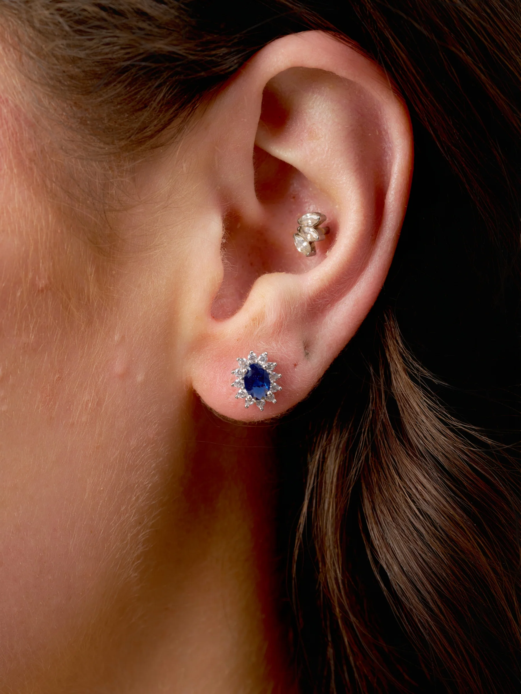 Sterling Silver Coloured Stone Cluster Stud Earrings | Bastia - Image 3