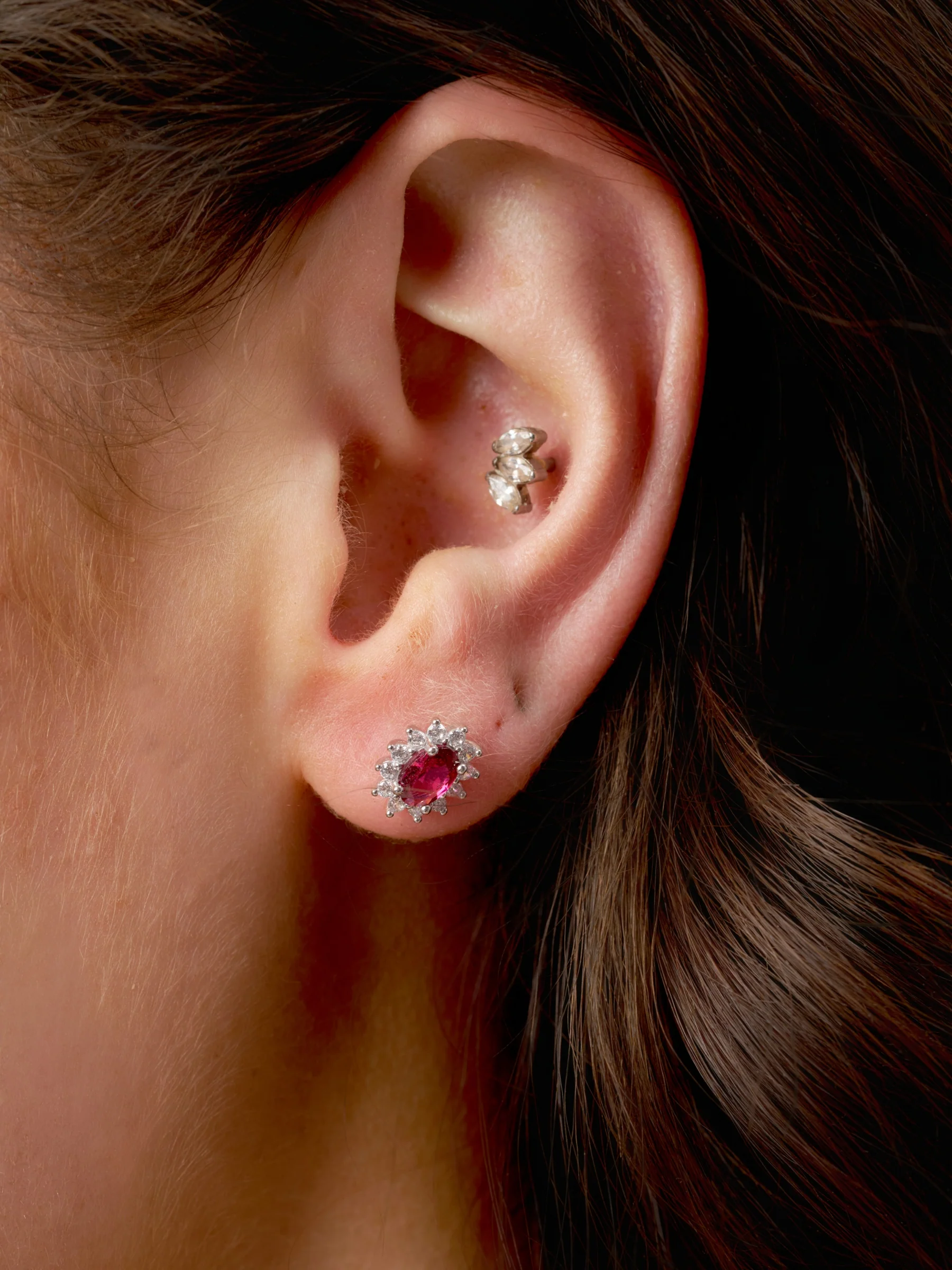 Sterling Silver Coloured Stone Cluster Stud Earrings | Bastia - Image 5