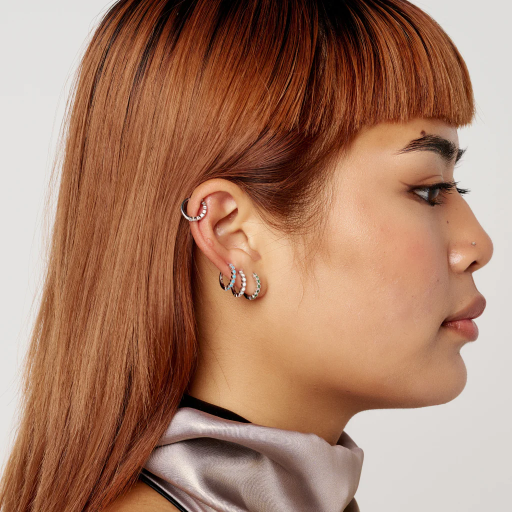 Sterling Silver Coloured Stone Huggie Hoop Earrings | Croix - Image 11