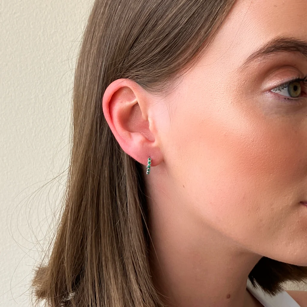 Sterling Silver Coloured Stone Huggie Hoop Earrings | Croix - Image 12