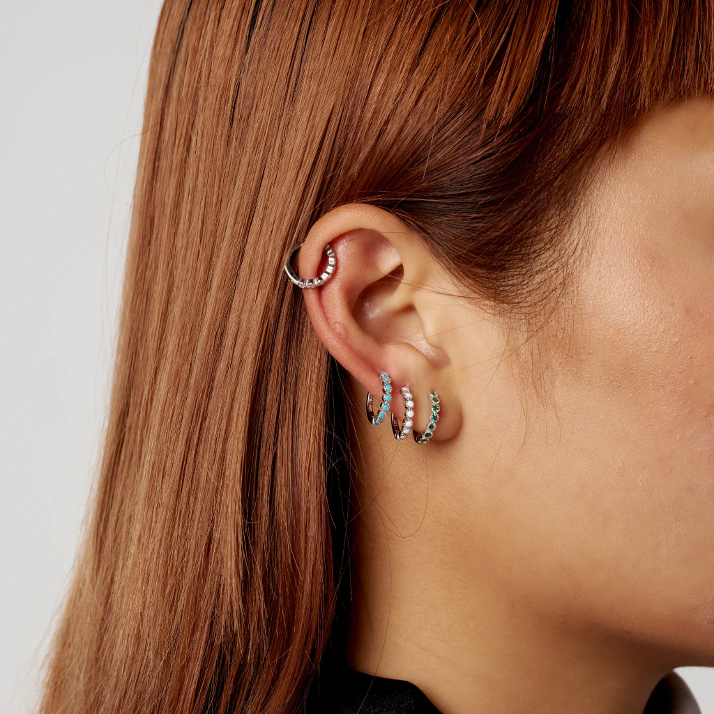 Sterling Silver Coloured Stone Huggie Hoop Earrings | Croix - Image 16